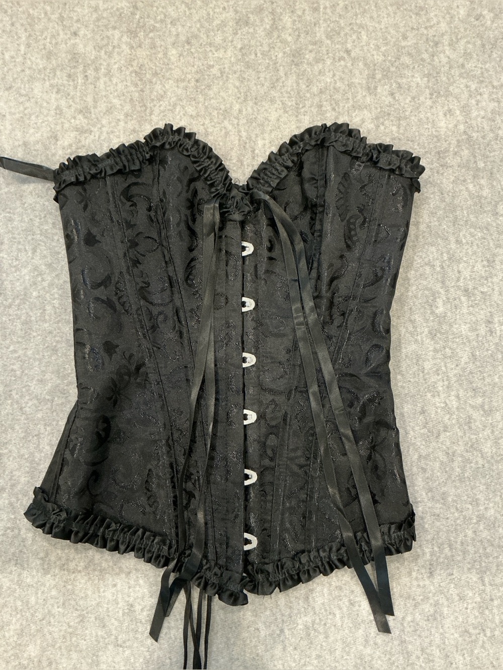 Black Satin Brocade Lace-Up Corset Top - Women Intimates